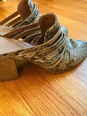 Report Gray Snake-Print Slingback Block Heel Mules